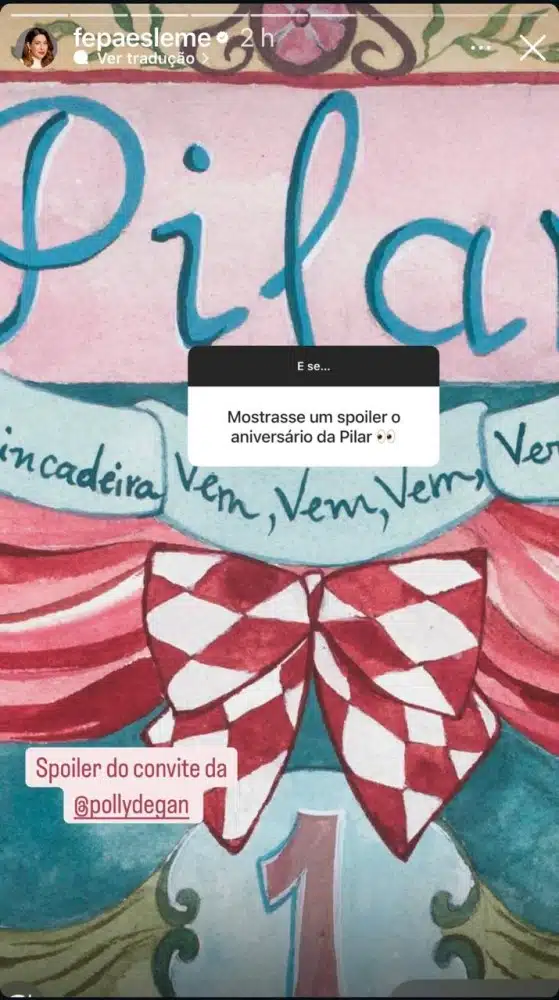Fernanda Paes Leme mostra parte do convite para a festa de 1 ano da filha