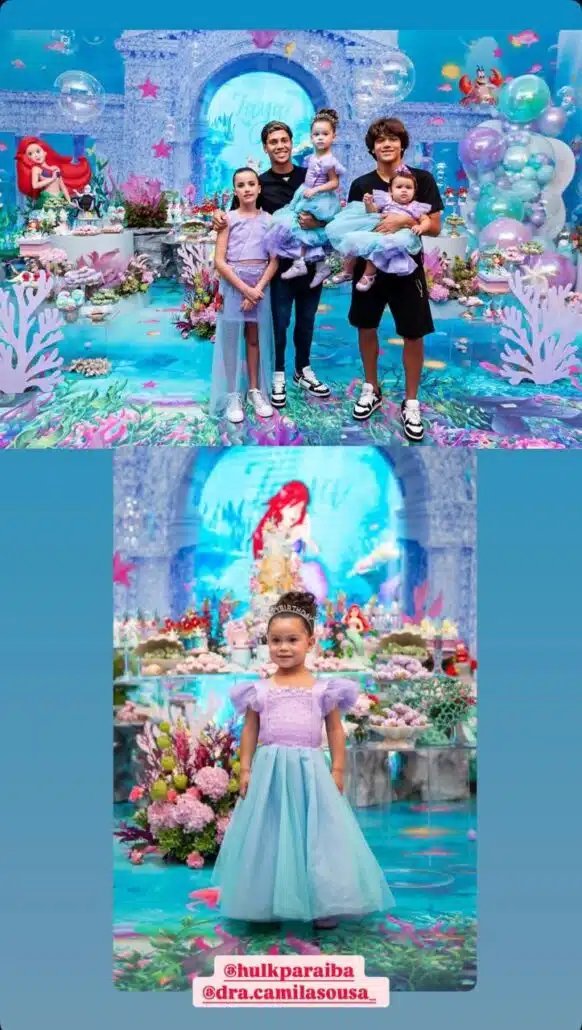 As filhas de Hulk Paraíba usaram roupas inspiradas na Ariel