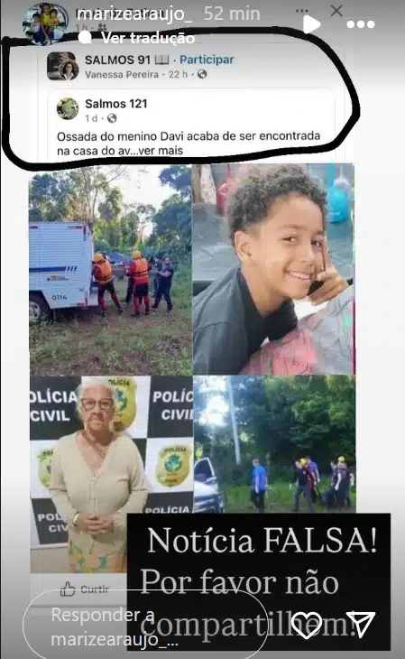 Mãe de Edson Davi contou que o filho não foi encontrado