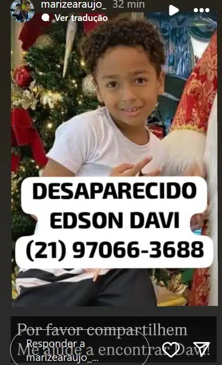 Mãe de Edson Davi pediu apoio para achar seu filho