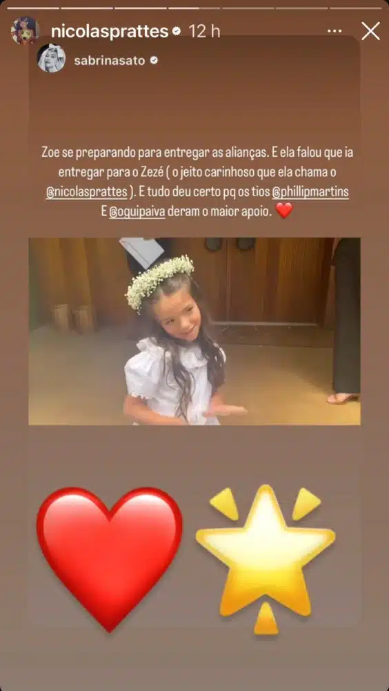 Nicolas Prattes mostrou um lindo momento de Zoe nos bastidores do casamento