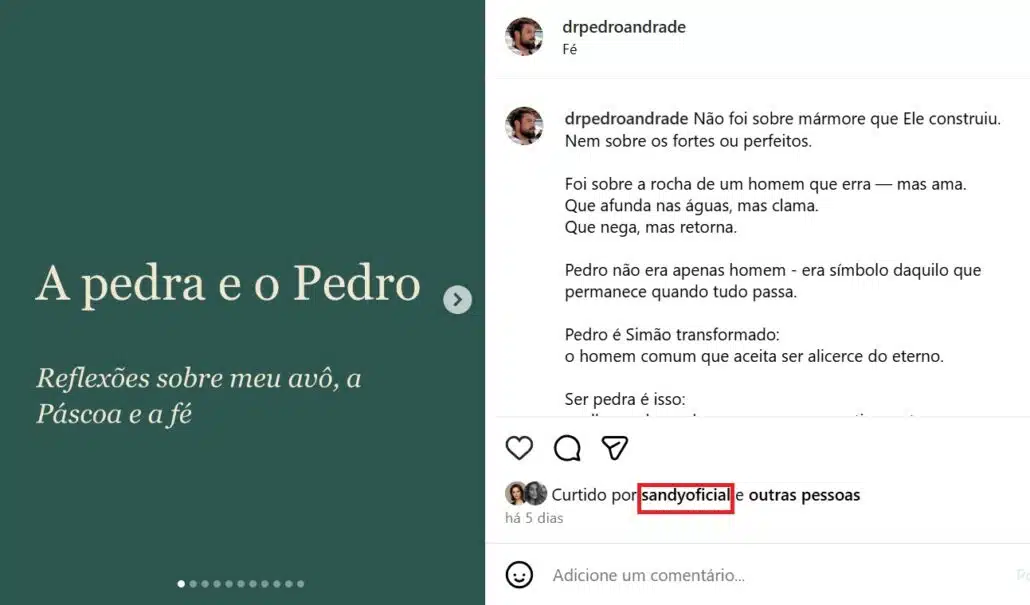 Sandy curtiu a postage do seu namorado Pedro Andrade