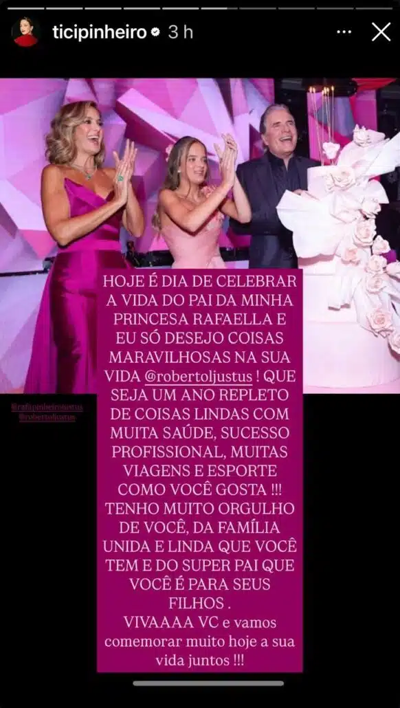 Ticiane Pinheiro faz homenagem para o ex, pai de sua primogênita