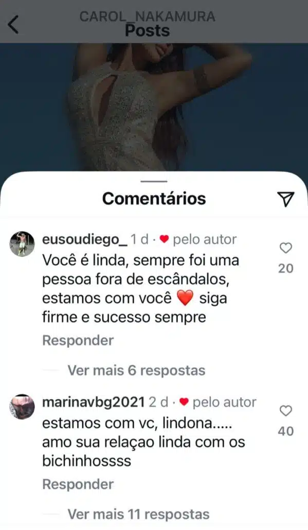 Carol Nakamura curtiu comentários sobre o fim do seu casamento