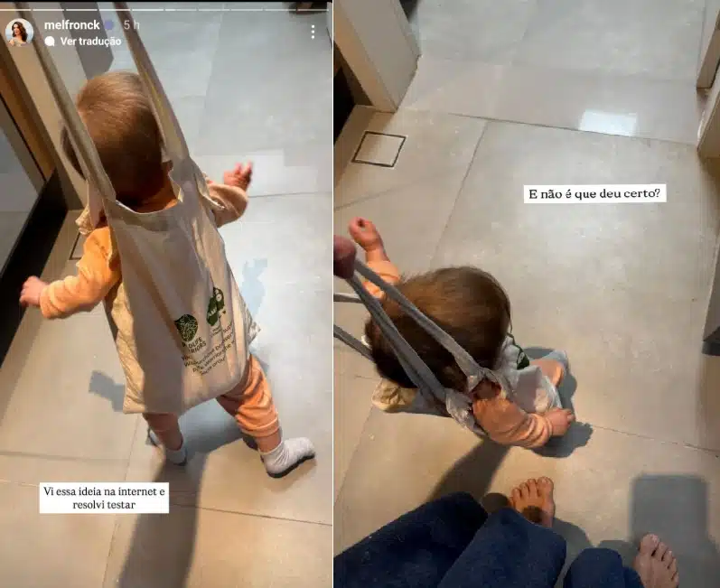 Filha de Rodrigo Santoro surge andando pela primeira vez e encanta