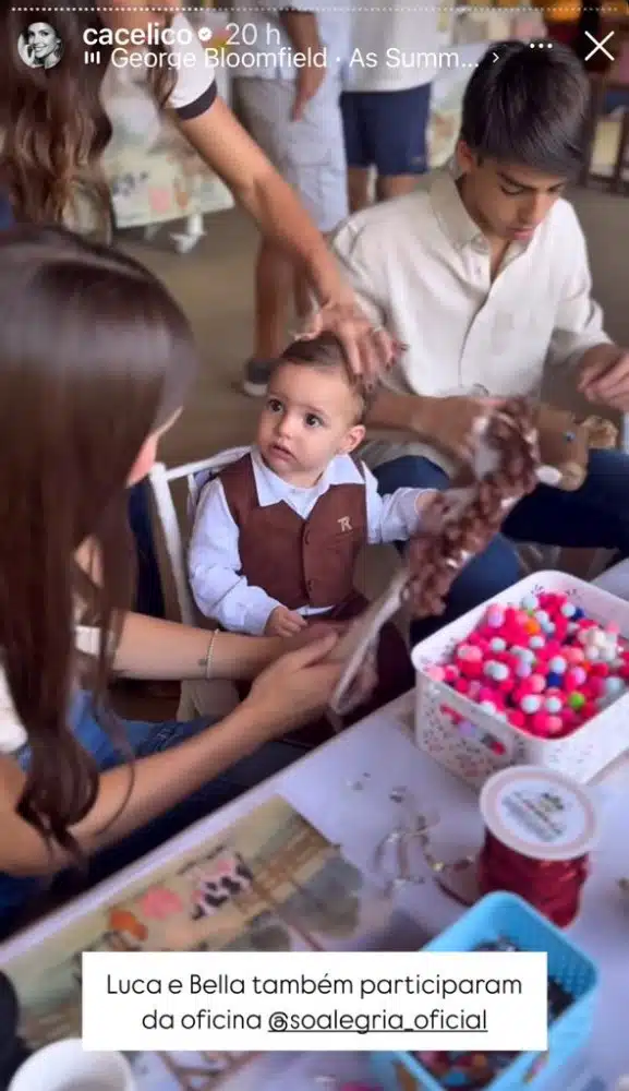 Os filhos mais velhos de Carol e Kaká brincam com o aniversariante 