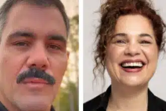 Juliano Cazarré mostra Isabel Teixeira com dois de seus filhos