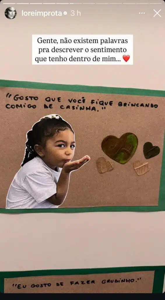 Liz, filha de Lore e Léo Santana, na atividade de Dia das Mães da escola de Ivete