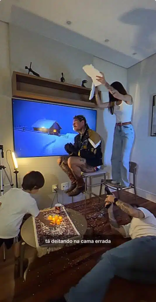Lucas Lucco mostra o filho brincando na gravação de seu clipe novo