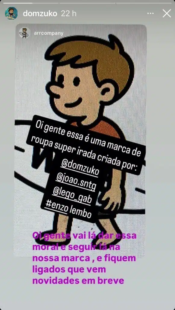 Dom, filho de Piovani e Pedro Scooby, anuncia lançamento de sua loja de roupas