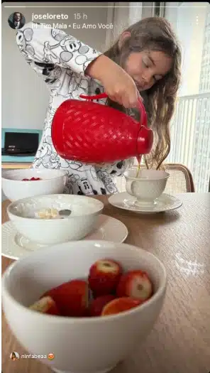 Filha de José Loreto é flagrada pelo pai tomando café e surpreende