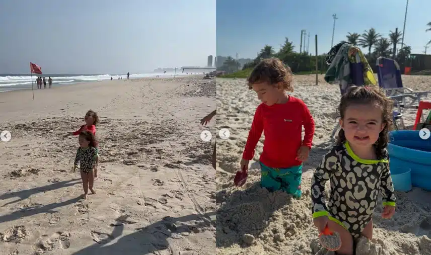 Filhos de Renato Góes surgem se divertindo em praia e Thaila Ayala faz desabafo e encanta