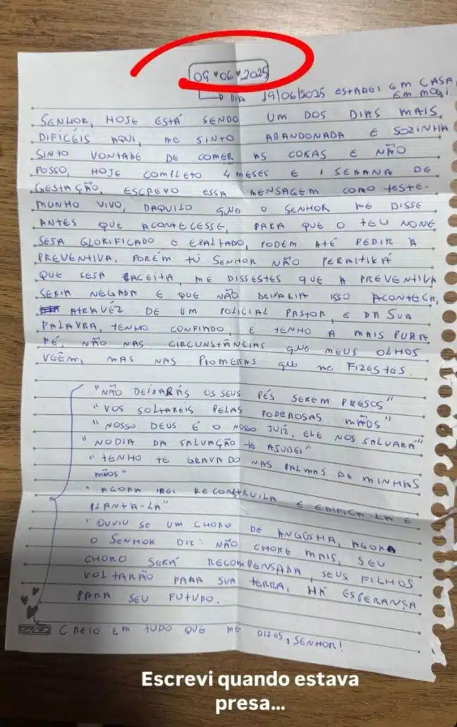 Carta de Any Awuada após ter sido solta