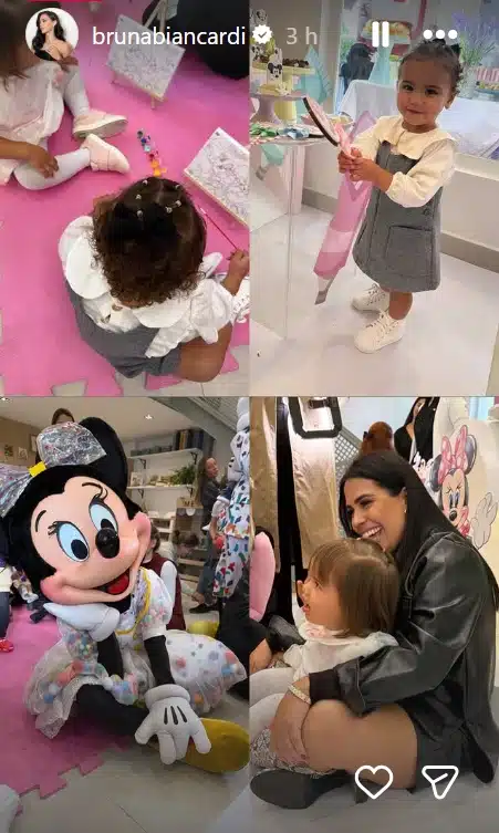 Bruna Biancardi exibindo Mavie na festa da afilhada