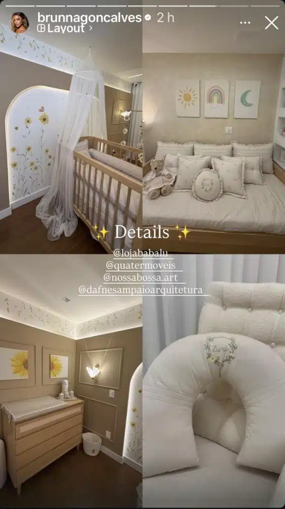 Detalhes do quarto do Brasil da bebê de Brunna Gonçalves e Ludmilla