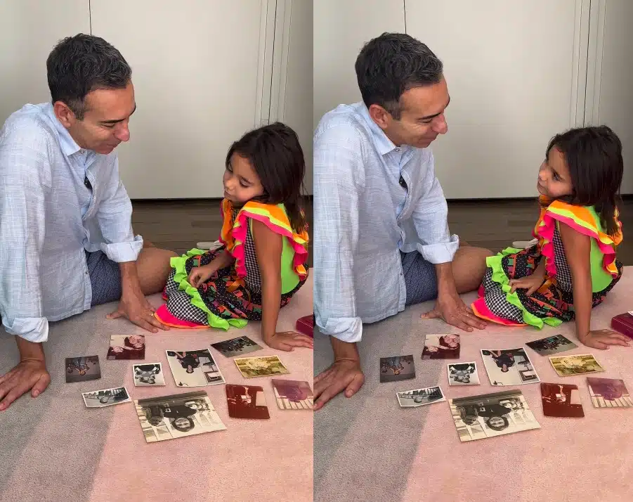 César Tralli exibe recordações de sua infância para Manu, sua filha e impressiona 