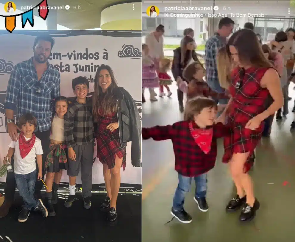 Patrícia Abravanel encanta ao posar com seus 3 filhos vestidos de caipira em festa junina