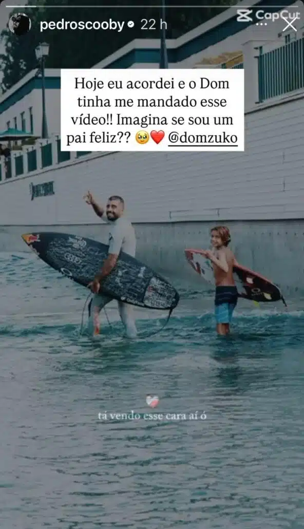 Dom, filho de Piovani e Pedro Scooby, faz homenagem para o pai