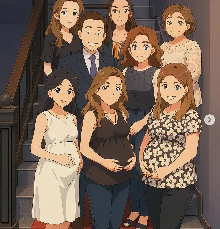 Rebeca Abravanel mostrando versão em desenho da foto da família