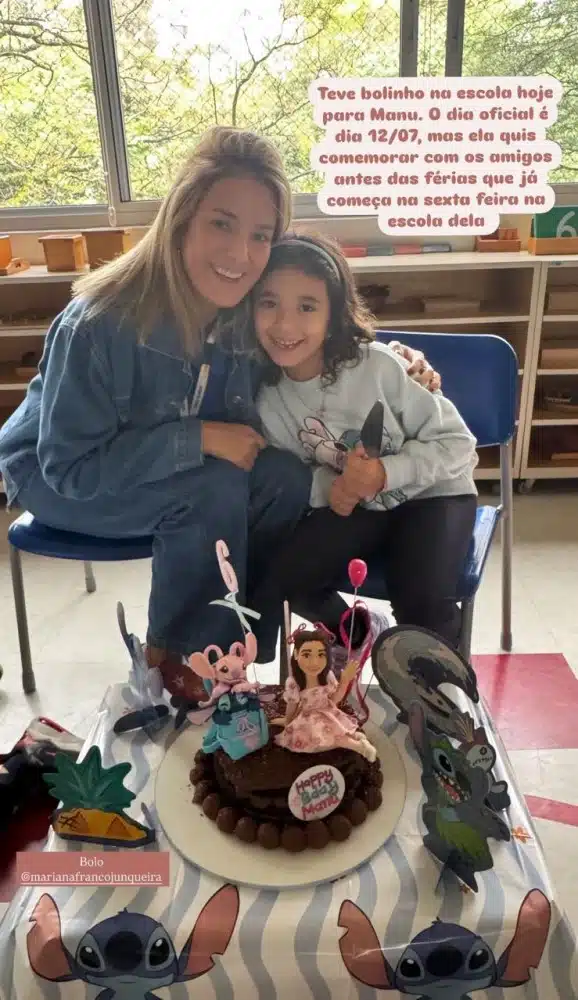 Ticiane Pinheiro na festa da Manu na escola