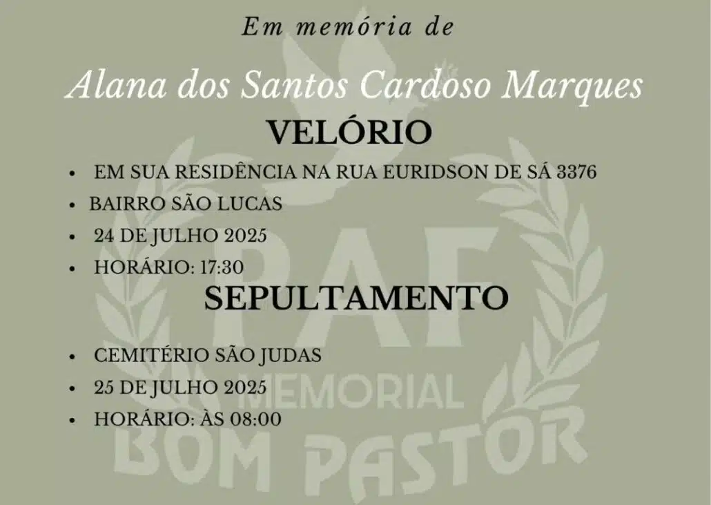 Detalhes da partida de Alana foram revelados, avó falou