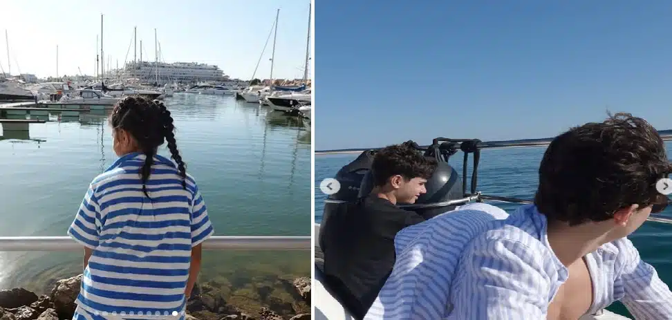 Filhos de Vanessa Giácomo surgem em passeio de barco pelo mar de Portugal e encantam