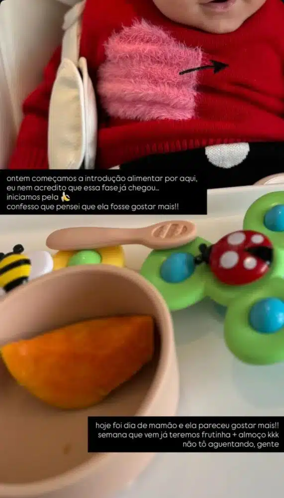 Jade Magalhães mostrou sua bebê com Luan comendo pela 1ª vez