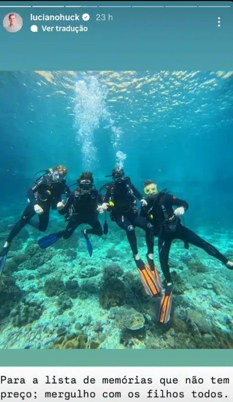 Luciano Huck surge mergulhando com seus filhos com Angélica na Indonésia e impressiona