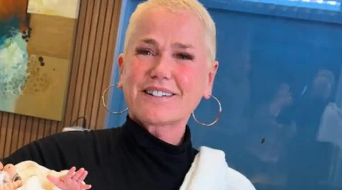 Xuxa surge com bebês gêmeos de 2 meses nos braços e explica