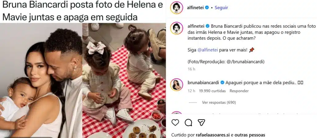 Bruna Biancardi apagou foto por pedido de Amanda Kimberlly