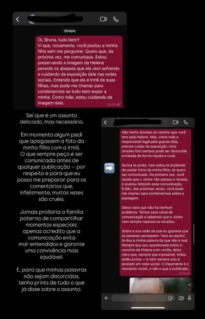 Mensagem que Amanda Kimberlly mandou para Bruna Biancardi