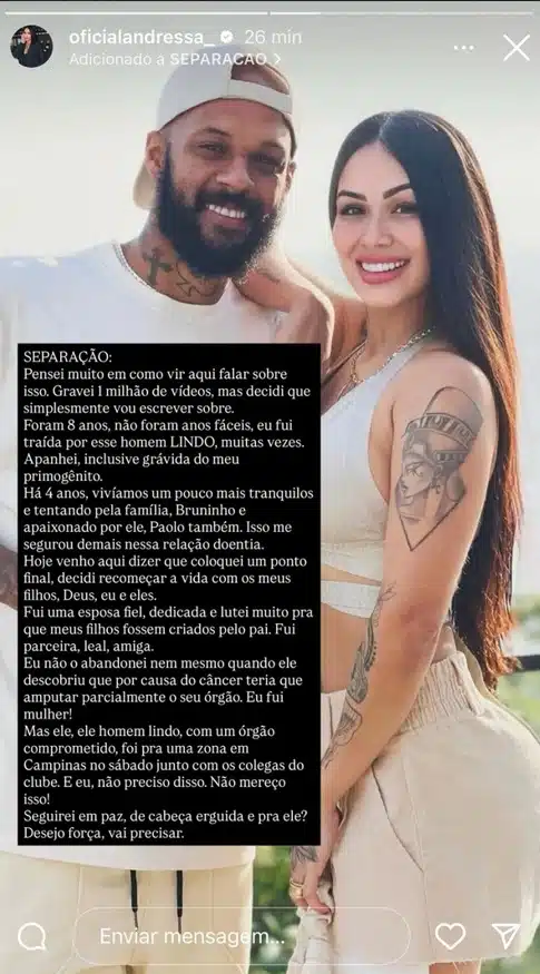 Ex-esposa de Bruno Silva falando sobre a separação