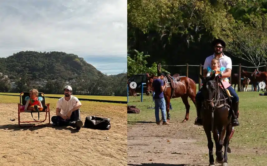 Renato Góes leva os filhos para jogo de polo e fofura dos pequenos chama a atenção