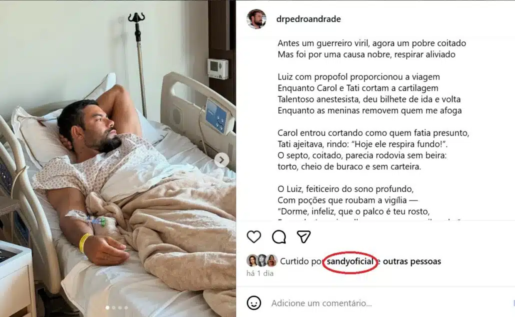 Sandy reagiu ao seu namorado que foi internado