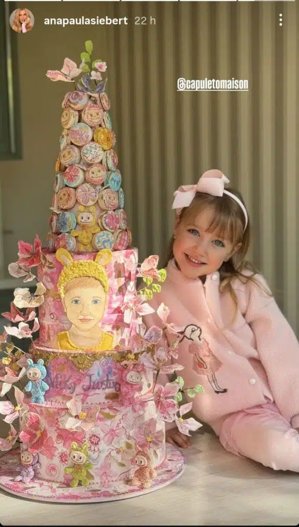 Filha de Roberto Justus encanta ao surgir com bolo gigante gigante e diferente