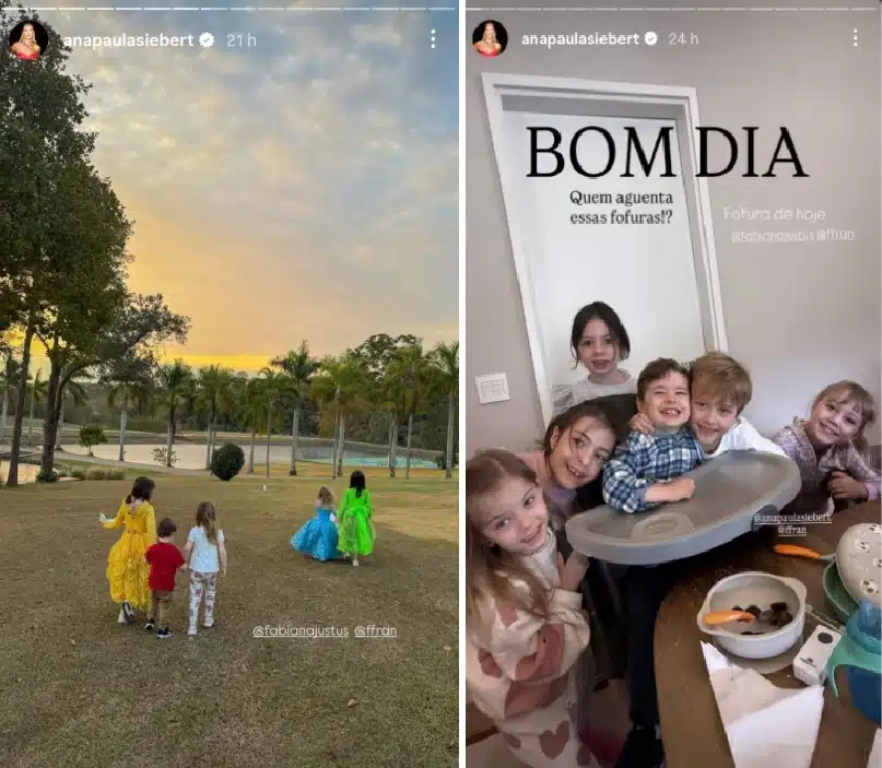 Filha caçula de Roberto Justus se diverte com os sobrinhos na fazenda do pai e impressiona