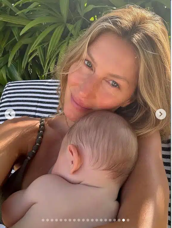 Gisele Bündchen com o caçula nos braços
