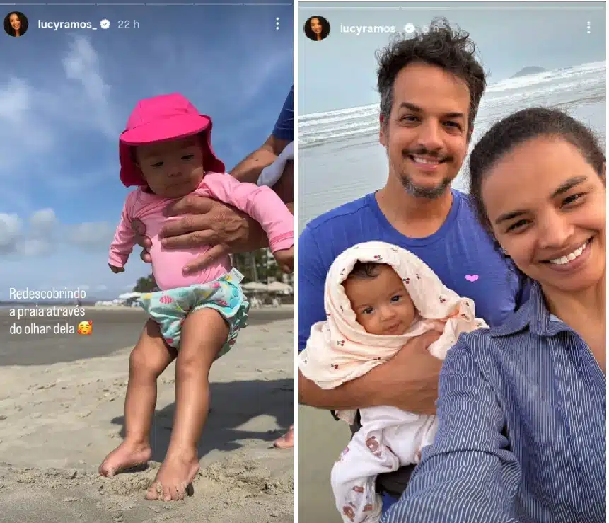 Lucy Ramos mostra momento do encontro de sua bebê com o mar pela primeira vez e encanta