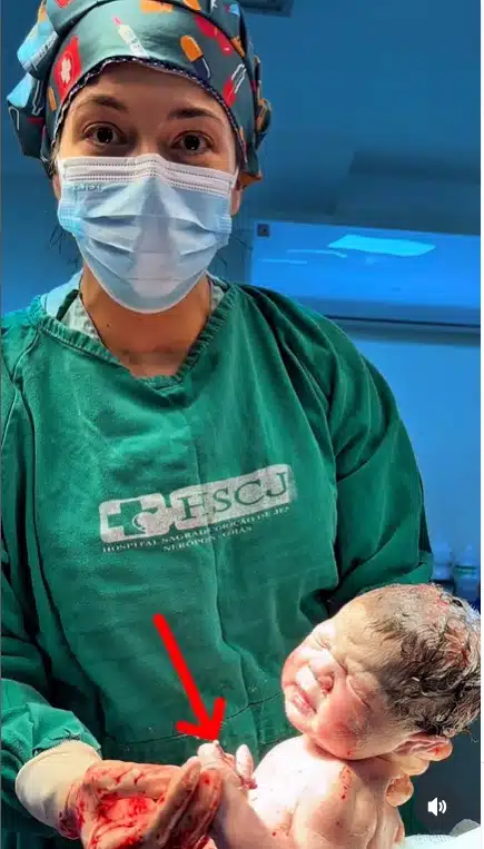 Dra. Natália Rodrigues com o neném e o DIU logo depois do parto