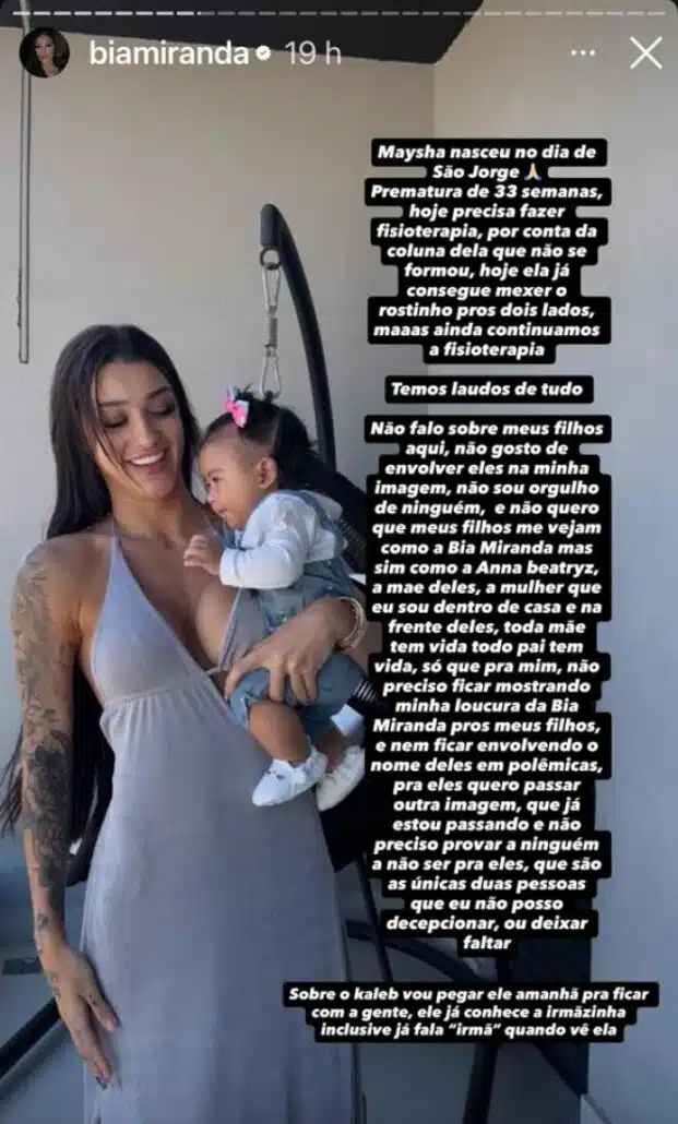 Bia Miranda mostra sua bebê e fala como ela está