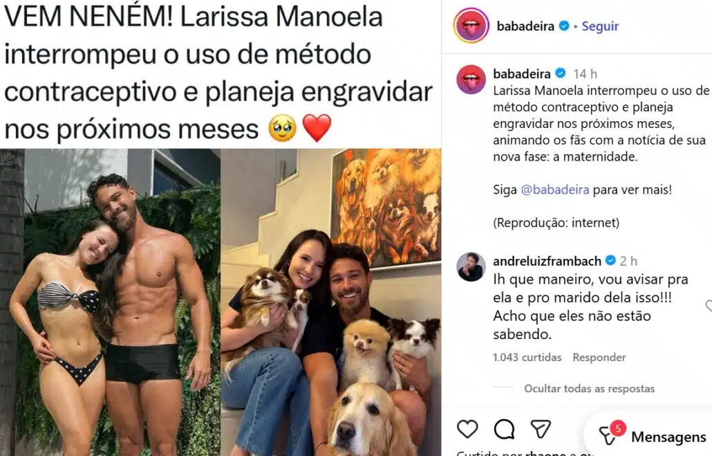 Marido de Larissa Manoela disse que ela não está grávida
