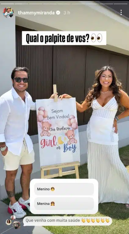 Thammy Miranda e Andressa Ferreira perguntam a fãs o que eles acham que o bebê deles será? e impressionam