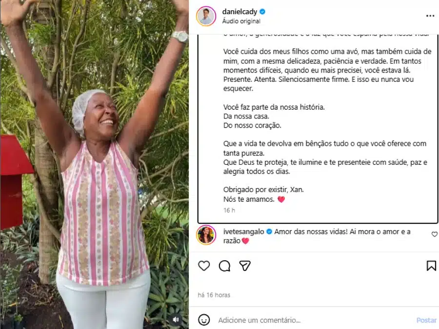 Daniel Cady homenageia cuidadora dos filhos e Ivete opina