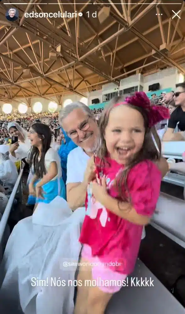 Edson Celulari exibe a reação da filha na apresentação com os animais