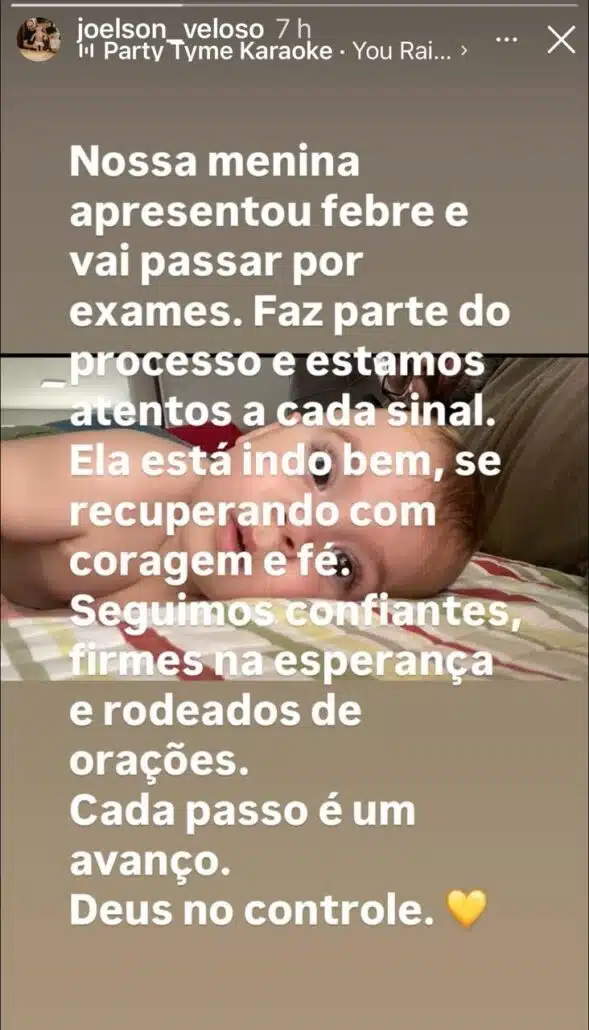 Pai de Isabel Veloso mostra o neto e fala como ela está