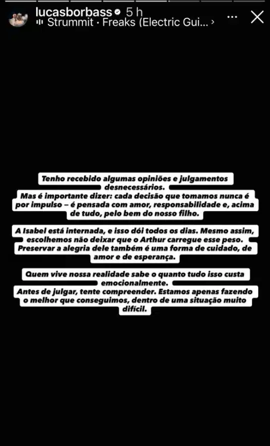 Lucas Borbas, marido de Isabel Veloso, rebateu as críticas pela festa do filho