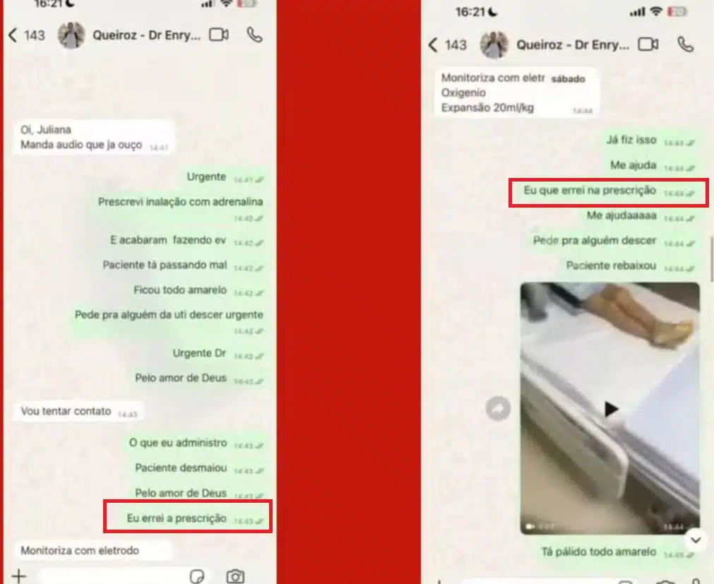Médica admitindo que errou a prescrição do menino Benício