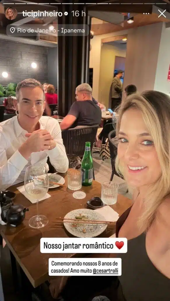 Ticiane Pinheiro comemora aniversário de casamento com Tralli, no Rio