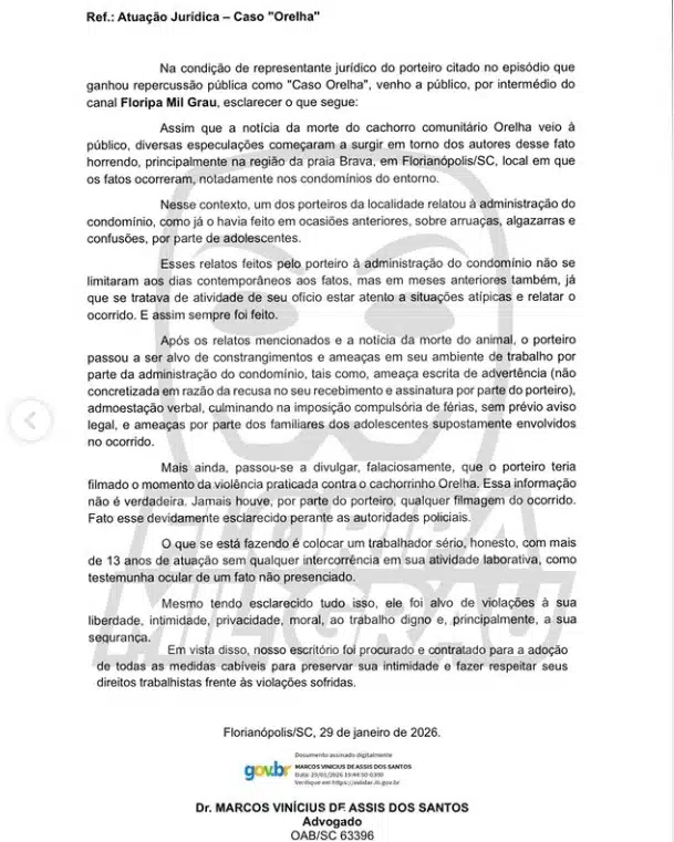 Nota de Porteiro sobre o caso do Cão Orelha