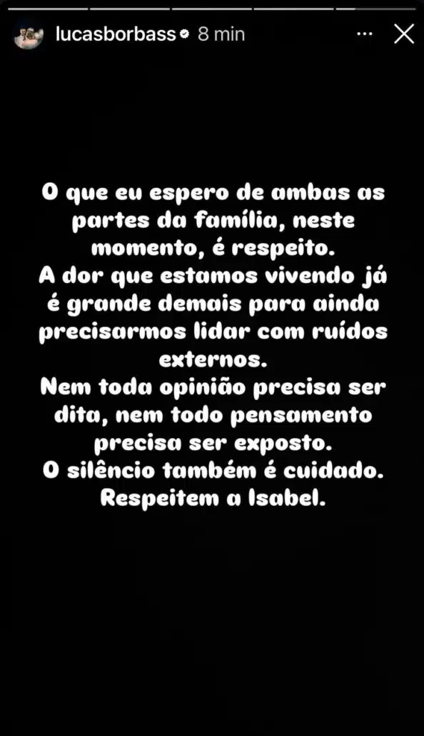 Lucas Borbas, viúvo de Isabel Veloso, faz apelo